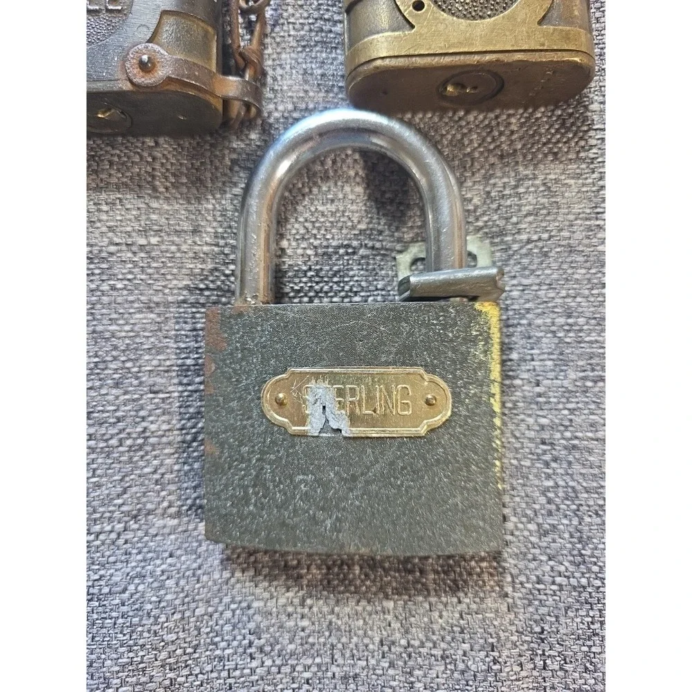 Vintage Brass Locks No Keys 3 Locks Retaining Chain Super Pin Tumbler